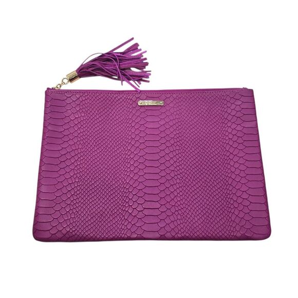 Gigi New York Uber Python Clutch Women's Pink Embossed Leather Tassel Purse - Picture 3 of 8